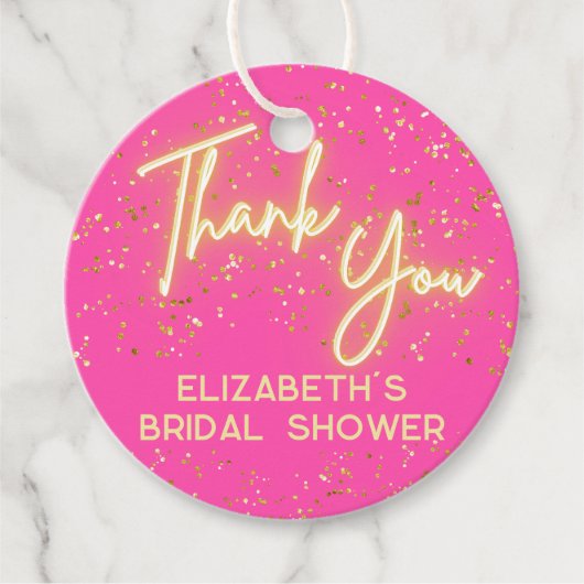 Modern Hot Pink Neon Glow Glitzer Danke, Script Geschenkanhänger (Vorderseite)