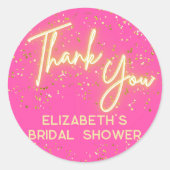 Modern Hot Pink Neon Glow Glitzer Danke, Script Runder Aufkleber (Vorderseite)