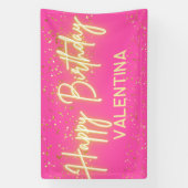 Modern Hot Pink Neon Glow Glow Happy Birthday Part Banner (Vertikal)