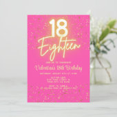 Modern Hot Pink Neon Glow Gold Glitzer 18 Geburtst Einladung (Stehend Vorderseite)