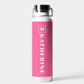 Modern Hot Pink Personalisiert Name Monogram Einfa Trinkflasche (Rückseite)