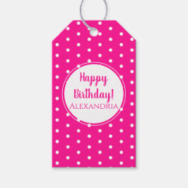 Modern Hot Pink Polka Dots Happy Birthday Geschenkanhänger