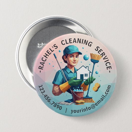 Modern House Cleaning Maid Service Housekeeping Button (Vorne & Hinten)