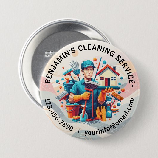 Modern House Cleaning Maid Service Housekeeping Button (Vorne & Hinten)