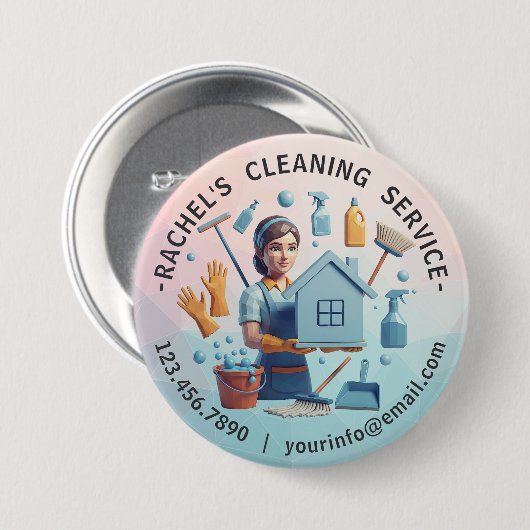 Modern House Cleaning Maid Service Housekeeping Button (Vorne & Hinten)