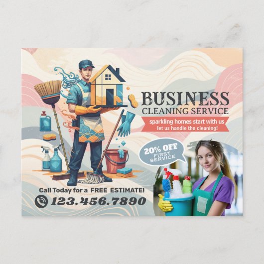 Modern House Cleaning Maid Service Housekeeping Postkarte (Vorderseite)