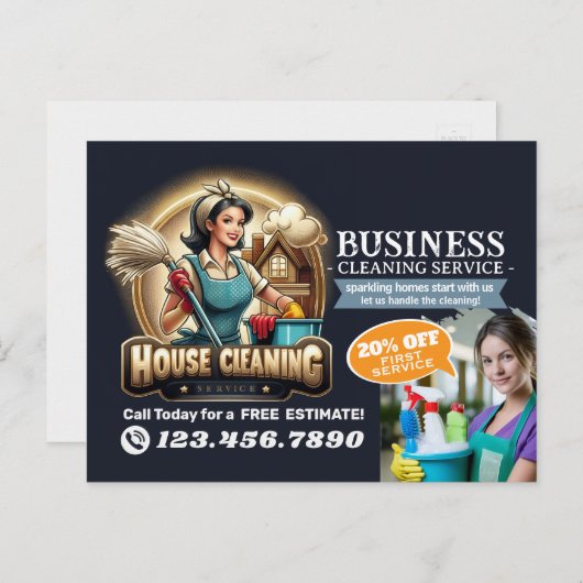 Modern House Cleaning Maid Service Housekeeping Postkarte (Vorne/Hinten)