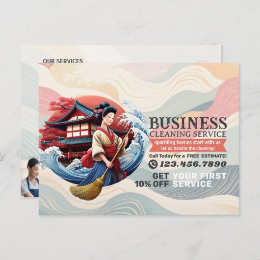 Modern House Cleaning Maid Service Housekeeping Postkarte (Vorne/Hinten)