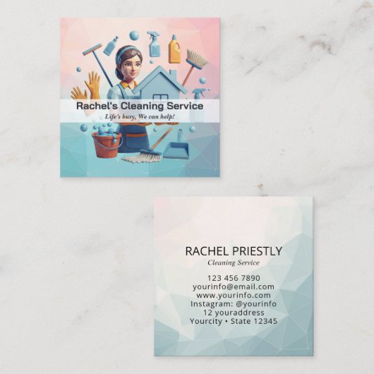 Modern House Cleaning Maid Service Housekeeping Quadratische Visitenkarte (Vorne/Hinten)