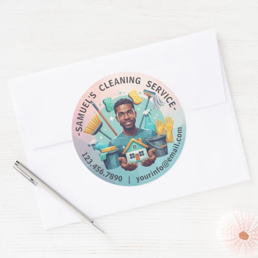 Modern House Cleaning Maid Service Housekeeping Runder Aufkleber (Umschlag)