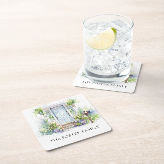 Modern Housewarming Party Simple Watercolor Rechteckiger Pappuntersetzer (Vor Ort)