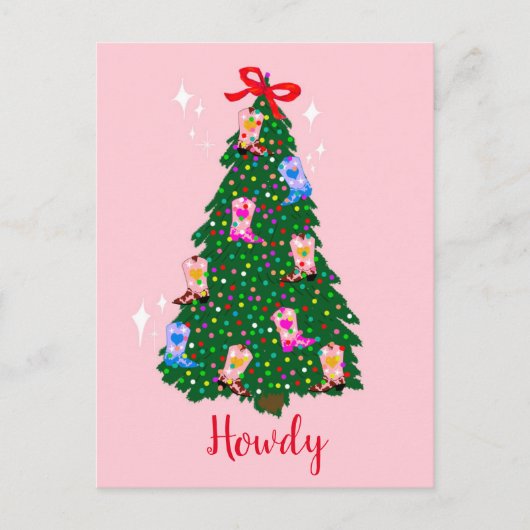 Modern Howdy Cowgirl Western Boots Weihnachten Postkarte (Vorderseite)