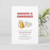 Modern Huggies Chuggies Beer & Diaper Baby Shower Einladung (Stehend Vorderseite)