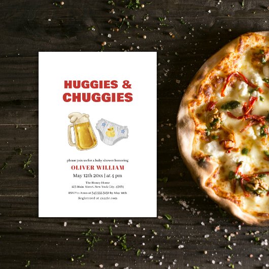 Modern Huggies Chuggies Beer & Diaper Baby Shower Einladung