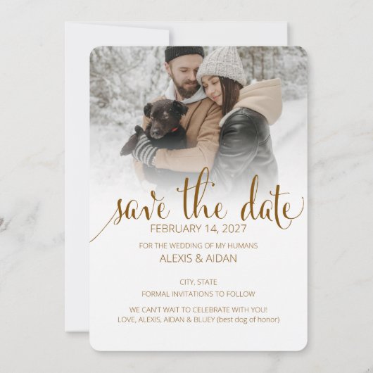 Modern Humans Getting Married Pet of Honor Dreamy Save The Date (Rückseite)