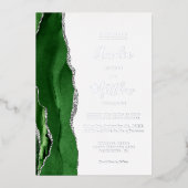 Modern Hunter Green Silver Agate Wedding Folieneinladung (Vorderseite)