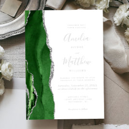 Modern Hunter Green Silver Agate Wedding Folieneinladung