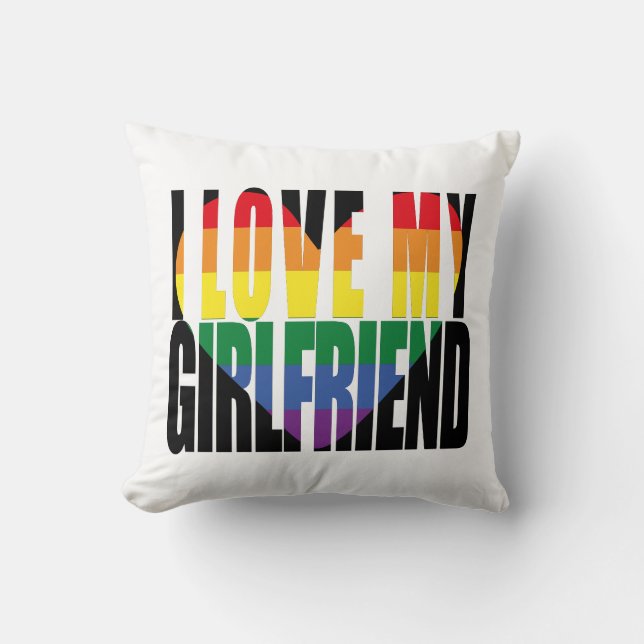 Modern I Liebe My Girlfriend Rainbow Heart Kissen (Vorderseite)