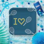Modern I Liebe Tennis Blue Pappteller (Party)
