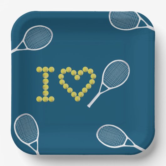 Modern I Liebe Tennis Blue Pappteller (Vorderseite)
