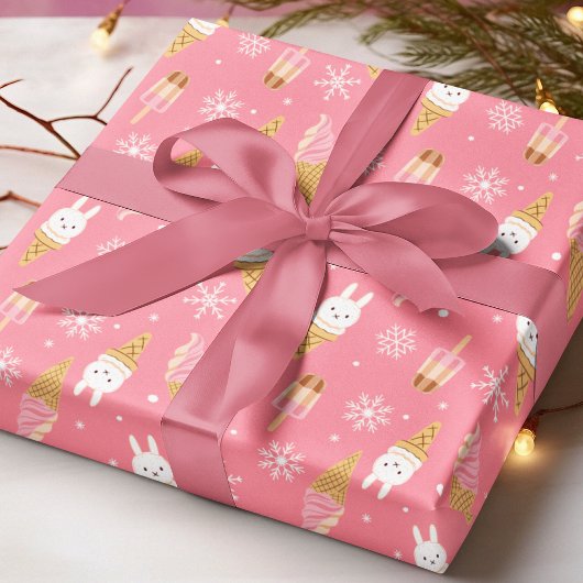 Modern Ice Cream Pink Winter Christmas Pattern Geschenkpapier