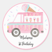 Modern Ice Creme Truck Geburtstag Runder Aufkleber (Vorderseite)