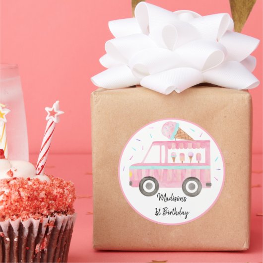 Modern Ice Creme Truck Geburtstag Runder Aufkleber (Party)
