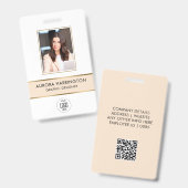 Modern ID Card Beige Gold Employee Foto Logo Ausweis (Front & Back)