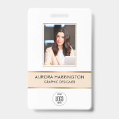 Modern ID Card Beige Gold Employee Foto Logo Ausweis (Front)