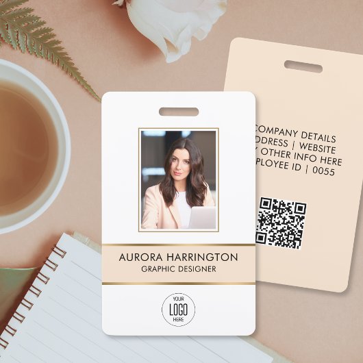 Modern ID Card Beige Gold Employee Foto Logo Ausweis