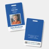 Modern ID Card Blue Business Employee Bar Code Ausweis (Vorder- & Rückseite)