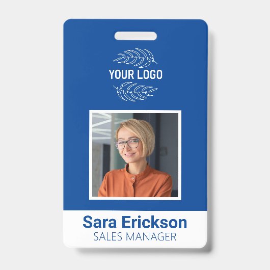 Modern ID Card Blue Business Employee Bar Code Ausweis (Vorderseite)