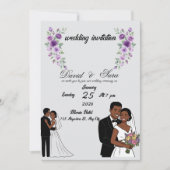 Modern Illustrated Black Couple Wedding Invitation Einladung (Vorderseite)