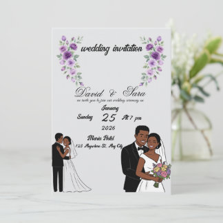 Modern Illustrated Black Couple Wedding Invitation Einladung