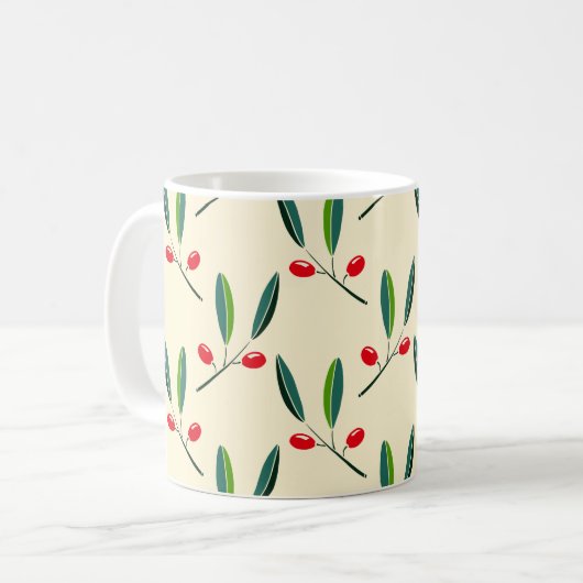 Modern Illustrated Red Berries Pattern Kaffeetasse (Vorderseite Links)
