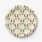 Modern Illustrated Red Berries Pattern Pappteller (Vorderseite)