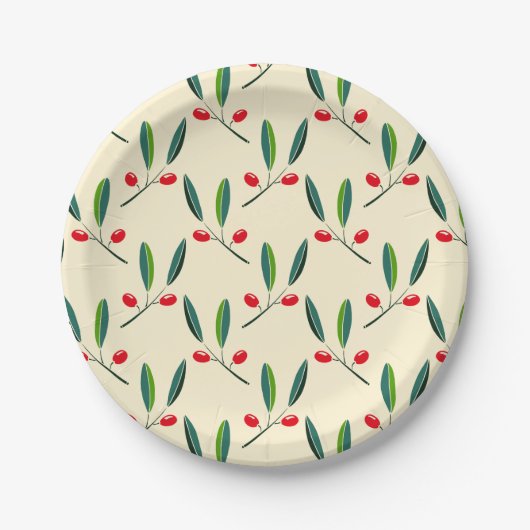 Modern Illustrated Red Berries Pattern Pappteller (Vorderseite)