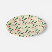 Modern Illustrated Red Berries Pattern Pappteller (Schrägansicht)