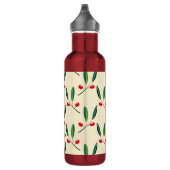 Modern Illustrated Red Berries Pattern Personalise Edelstahlflasche (Rechts)