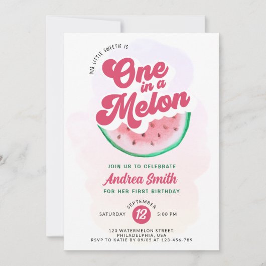 Modern im Melon Watercolor Erstgeburt Einladung (Vorderseite)