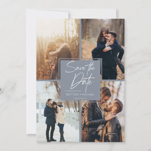 Modern Image Collage Dusty Blue Save The Date (Vorderseite)
