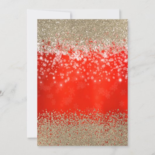 Modern Imitate Gold Diamanten Schneeflocken Rot Einladung (Rückseite)