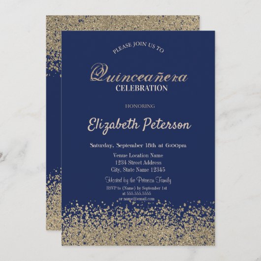 Modern Imitate Gold Diamonds Quinceñera Einladung (Vorne/Hinten)