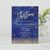 Modern Imitate Gold Diamonds Stars Blue Dreizehn Einladung (Stehend Vorderseite)
