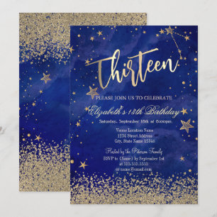 Modern Imitate Gold Diamonds Stars Blue Dreizehn Einladung