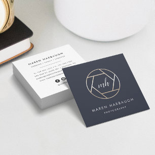 Modern Imitate Gold Fotograf Monogram Logo Quadratische Visitenkarte