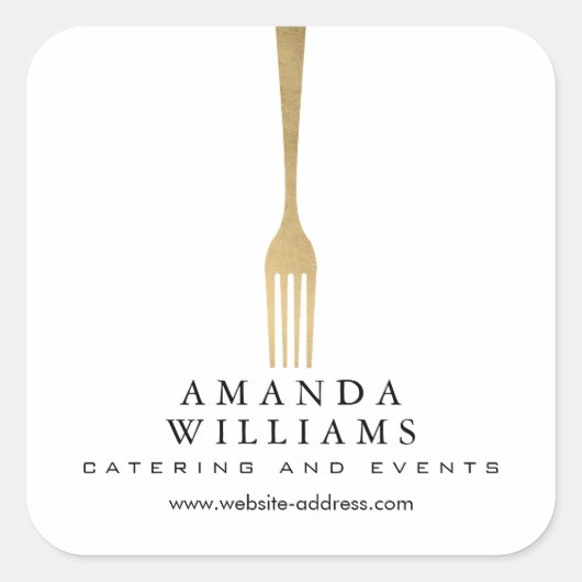 Modern Imitate Gold GFork Catering Logo Quadratischer Aufkleber (Vorderseite)