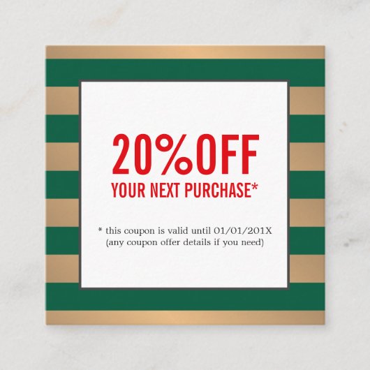 Modern Imitats Gold Green Stripes Beauty Salon Cou Rabattkarte (Vorderseite)