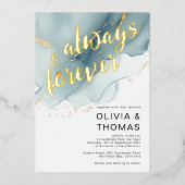 Modern immer für immer Blue Romantic Beach Hochzei Folieneinladung (Vorderseite)