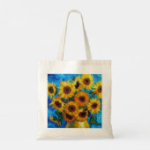 Modern Impasto Sunflowers Blue and Yellow Art  Tragetasche (Rückseite)
